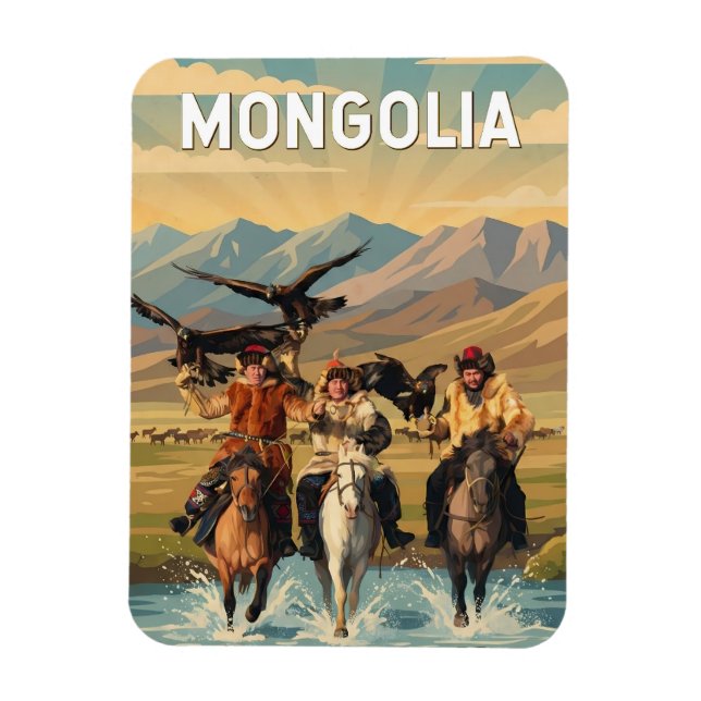 Mongoliet Illustration Resa Konst Vintage Magnet (Vertikal)