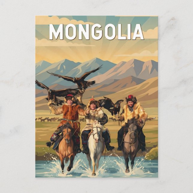 Mongoliet Illustration Resa Konst Vintage Vykort (Framsida)