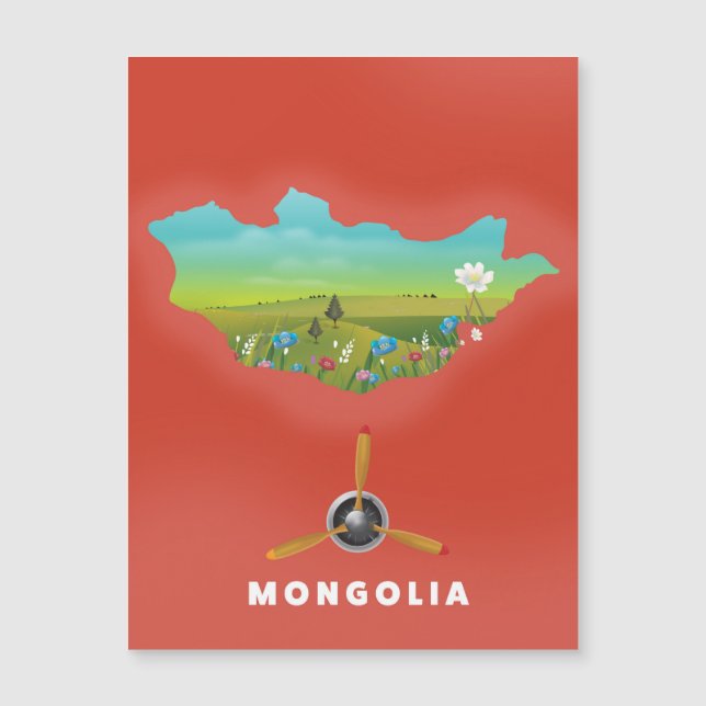 Mongoliet Illustrerad kartturism affisch. (Framsida)