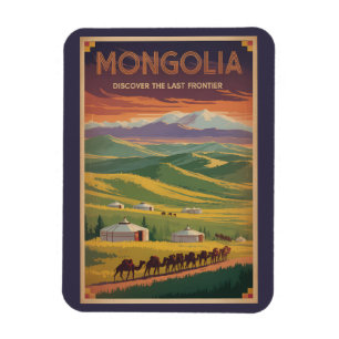 Mongoliet Kameler Jurta Illustration Resa Konst Re Magnet