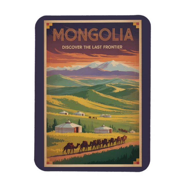 Mongoliet Kameler Jurta Illustration Resa Konst Re Magnet (Vertikal)