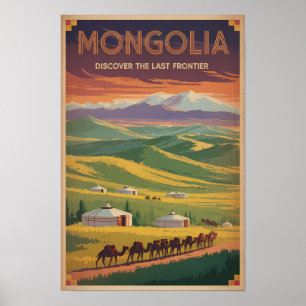 Mongoliet Kameler Jurta Illustration Resa Konst Re Poster