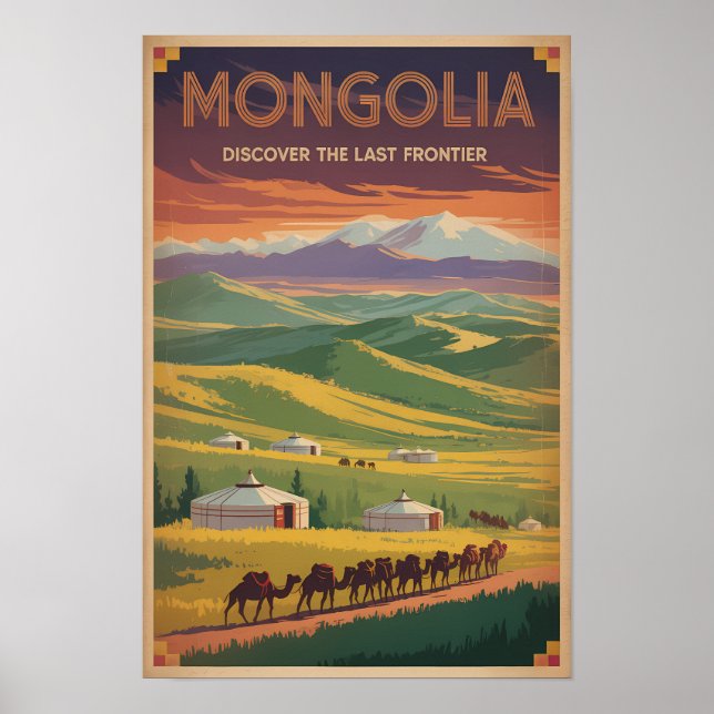 Mongoliet Kameler Jurta Illustration Resa Konst Re Poster (Framsidan)