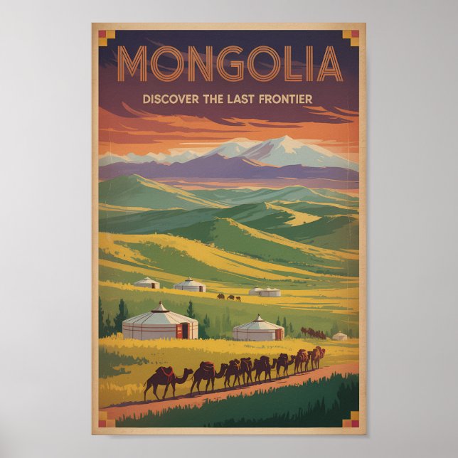 Mongoliet Kameler Jurta Illustration Resa Konst Re Poster (Framsidan)