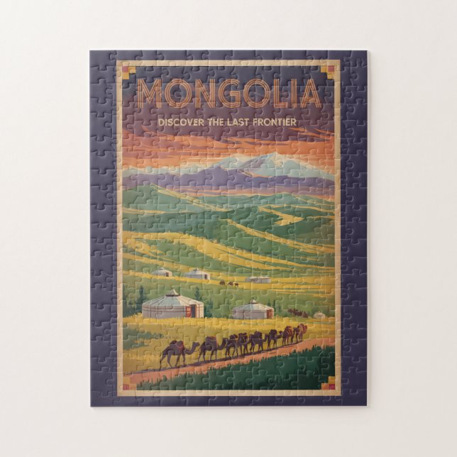 Mongoliet Kameler Jurta Illustration Resa Konst Re Pussel (Vertikal)