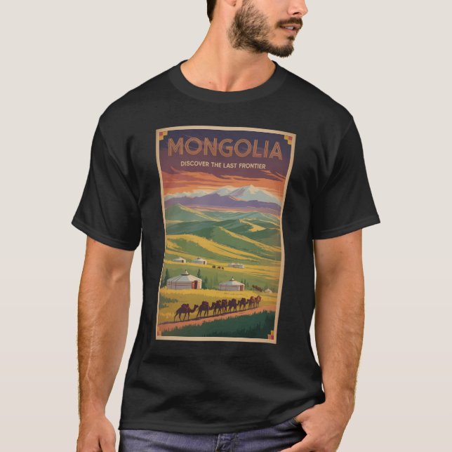 Mongoliet Kameler Jurta Illustration Resa Konst Re T Shirt (Framsida)