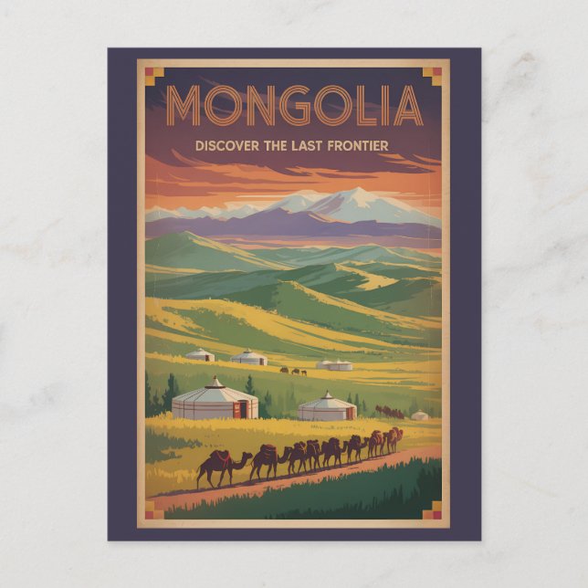 Mongoliet Kameler Jurta Illustration Resa Konst Re Vykort (Framsida)