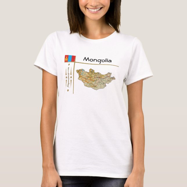 Mongoliet Karta + Flagga + Avdelning T-Shirt (Framsida)