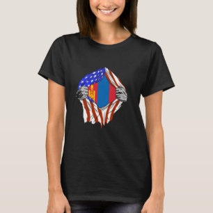 Mongoliet Mongolisk Bröst USA Mongolisk Flagga Mon T Shirt