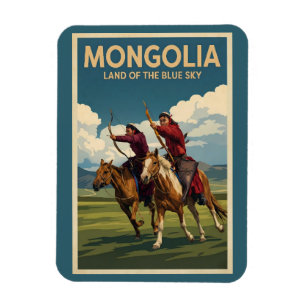 Mongoliet ryttare illustration resa konst vintage magnet