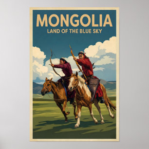 Mongoliet ryttare illustration resa konst vintage poster