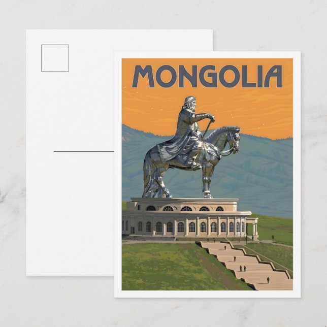 Mongoliet Vintage Konst Resa Vykort (Fram/baksida)
