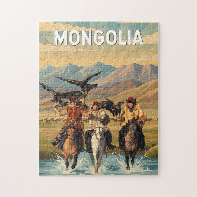 Mongoliets illustration Resa Konst Vintage Pussel (Vertikal)