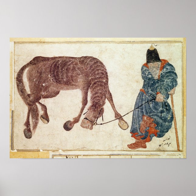 Mongolisk nomad som tar sin häst till vatten poster (Framsidan)