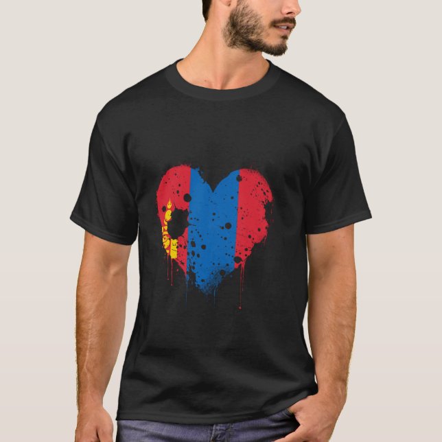 Mongolisk Stolthet Mongoliska Rötter Mongoliet Fla T Shirt (Framsida)