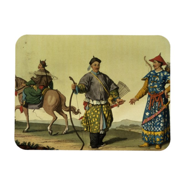 Mongoliska åtta Flaggor-soldater från Chings milit Magnet (Horisontell)
