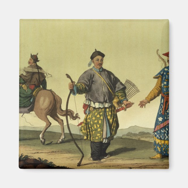 Mongoliska åtta Flaggor-soldater från Chings milit Magnet (Framsidan)