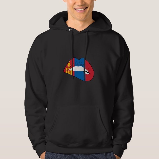 Mongoliska Flagga mongoliska Pridet Lip Mongoliska Hoodie (Framsida)