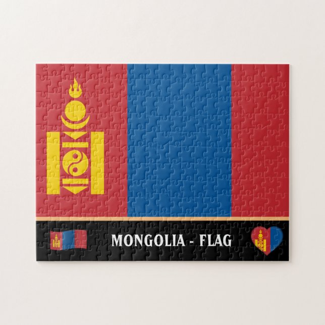Mongoliska Flagga och Mongoliska land / Mongoliska Pussel (Horisontell)