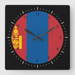 Mongoliska (mongoliska) flagga Wall Clock Fyrkantig Klocka