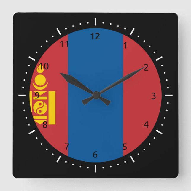Mongoliska (mongoliska) flagga Wall Clock Fyrkantig Klocka (Framsida)