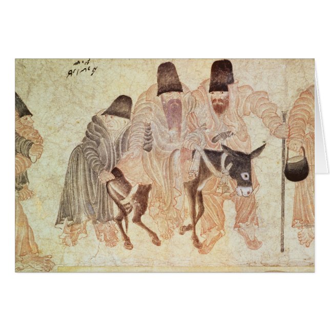 Mongoliska nomads med en åsna, 15th århundrade hälsningskort (Framsidan Horizontal)