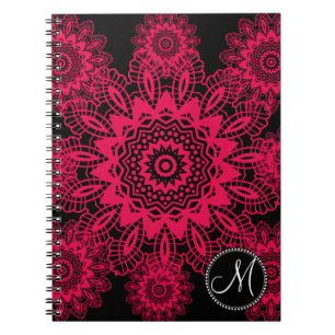 Mongram Black Shock rosa Fuchsia Snöre Snowflake Anteckningsbok Med Spiral