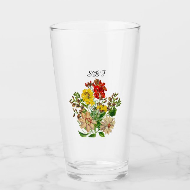 Mongram Vintage Flower Bouquet Glass Kopp (Framsida)