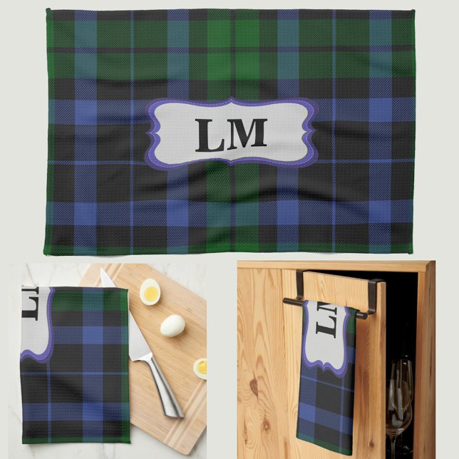 Mongram Wallace Tartan Blue Grönt Sports & Kitchen Kökshandduk (Mongram Wallace Tartan Blue Green Sports & Kitchen Towel)