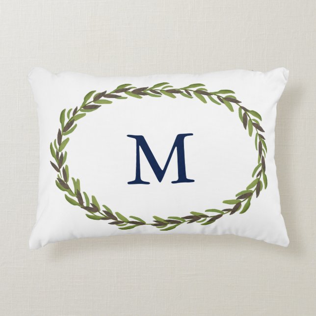 Mongrammed målade löv kudder prydnadskudde (Framsidan)