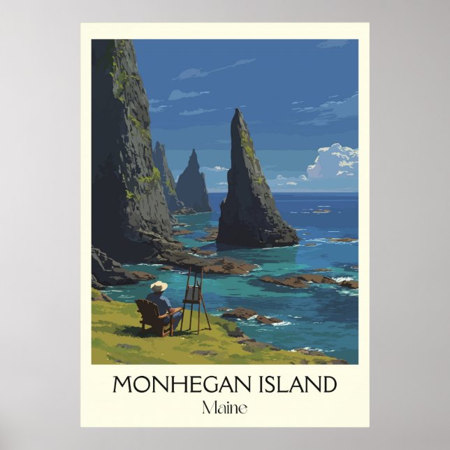 Monhegan Island Maine Vintage Coastal Cliffs Art Poster (Framsidan)