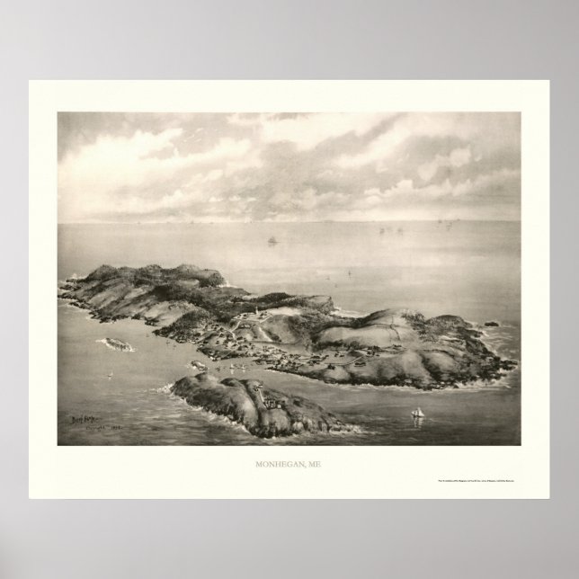 Monhegan, ME Panoramic Karta - 1896 Poster (Framsidan)