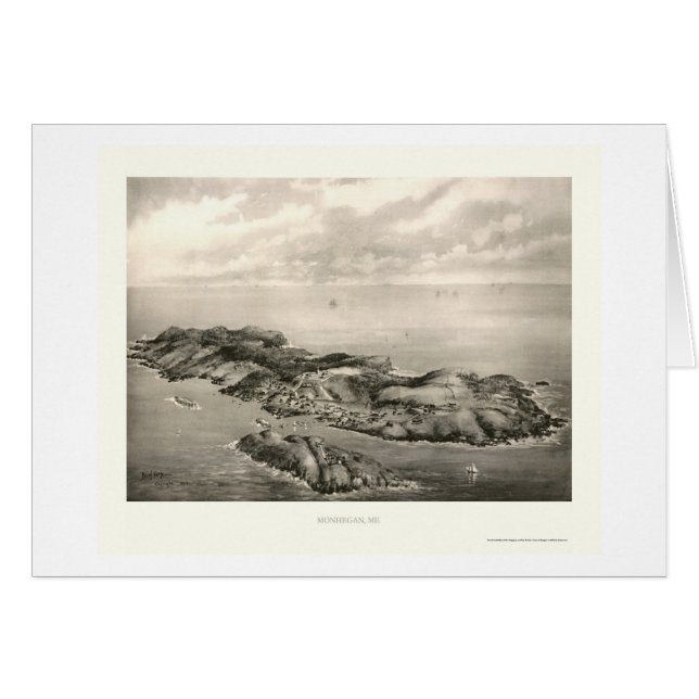 Monhegan MIG panorama- karta - 1896 Hälsningskort (Framsidan Horizontal)