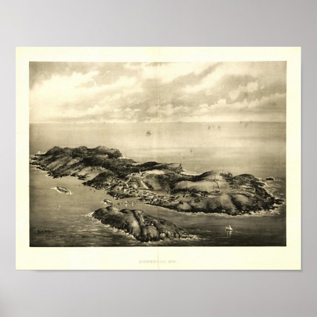 Monheganön, Maine 1896 Panaromic View Poster (Framsidan)