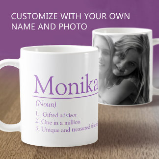 Monika name definition custom photo purple kaffemugg