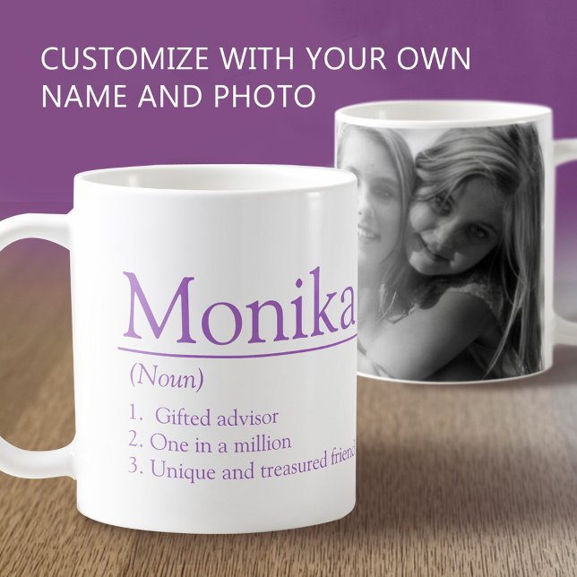 Monika namn definition anpassad bild lila kaffemugg (Skapare uppladdad)