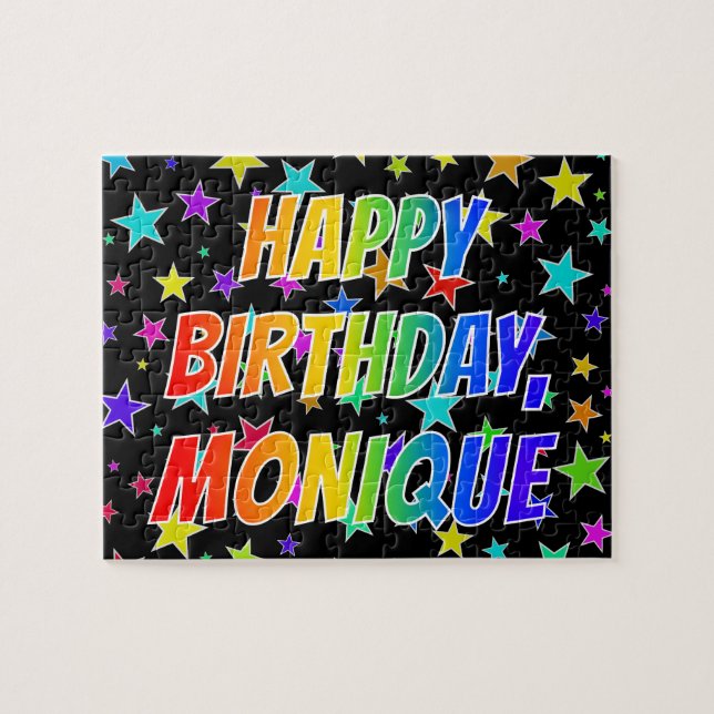 "MONIQUE" Förnamn, Kul "GRATTIS PÅ FÖDELSEDAGEN" Pussel (Horisontell)