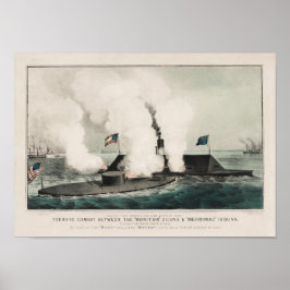 Monitor vs. Merrimac - Ironclad Civil Krig Battle Poster
