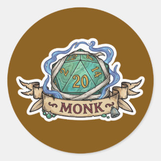 Monk D20 Class Crest Sticker - Funny D&D Monk Dice Runt Klistermärke