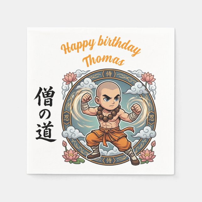 Monk Martial Arts Anime Chibi Gamer Birthday Pappersservett (Framsidan)