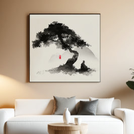 Monk & Pine - Zen bläckkonst Väggkonst - Minimal D Perfect Poster