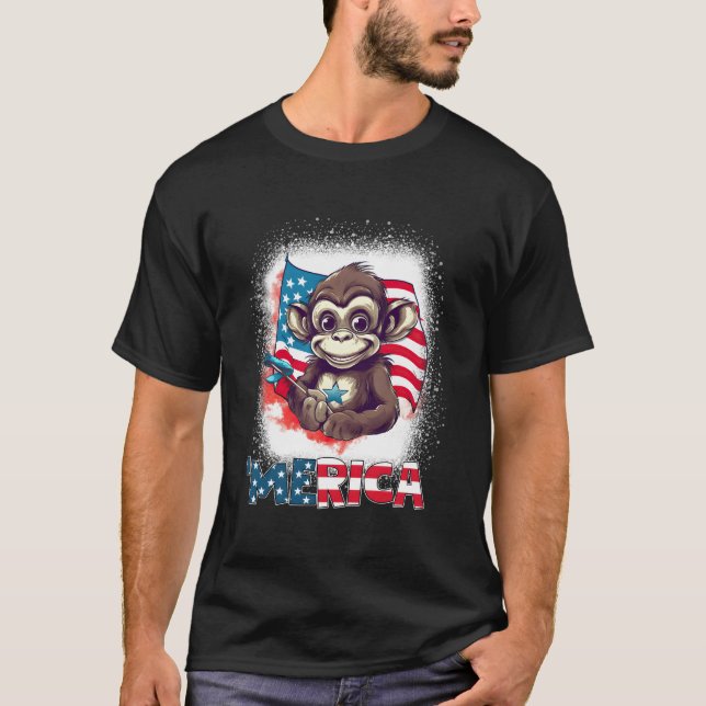 Monkey 4Th Of July Patriotic Merica Usa Flag T Shirt (Framsida)