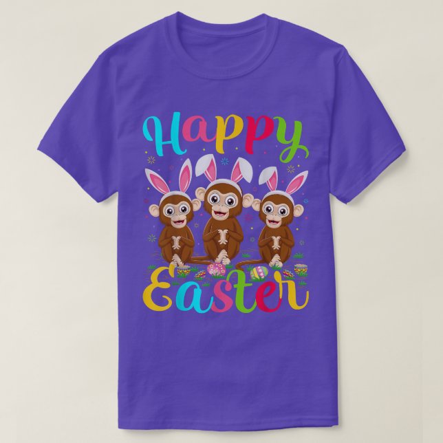 Monkey Älskare Funny Påskägg Bunny Monkey Lycklig  T Shirt (Design framsida)
