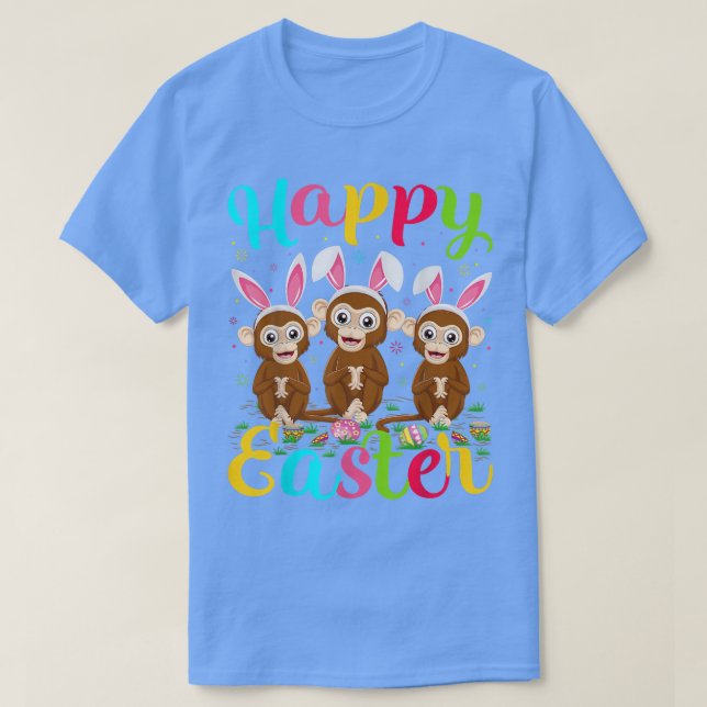Monkey Älskare Funny Påskägg Bunny Monkey Lycklig  T Shirt (Design framsida)