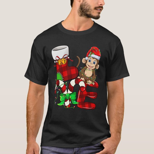 Monkey Älskare jul - apa Wearing Santa Hat Ch T Shirt (Framsida)