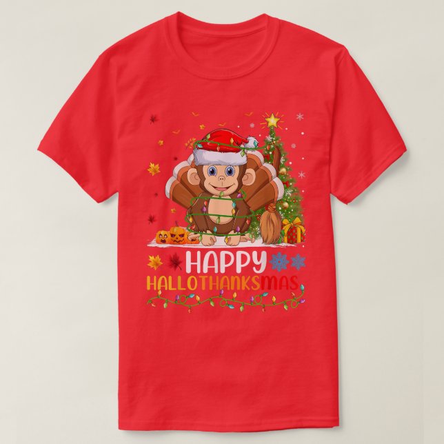 Monkey Animal Lover Funny Lycklig Monkey HelloTack T Shirt (Design framsida)