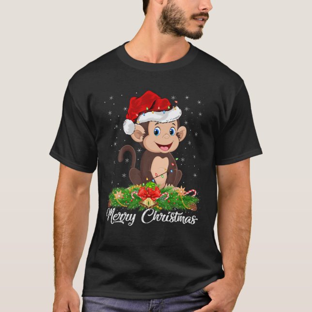 Monkey Animal Lover Matching Santa Hat Monkey Chri T Shirt (Framsida)