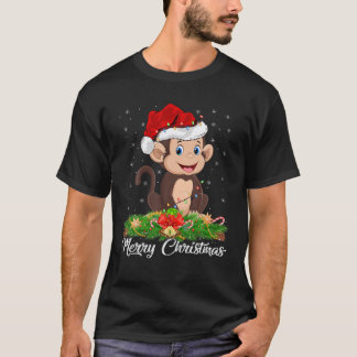 Monkey Animal Lover Matching Santa Hat Monkey Chri T Shirt