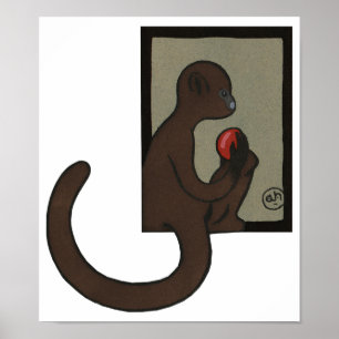Monkey - antikarier, färgfull illustration av Bok Poster