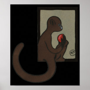 Monkey - antikarier, färgfull illustration av Bok Poster